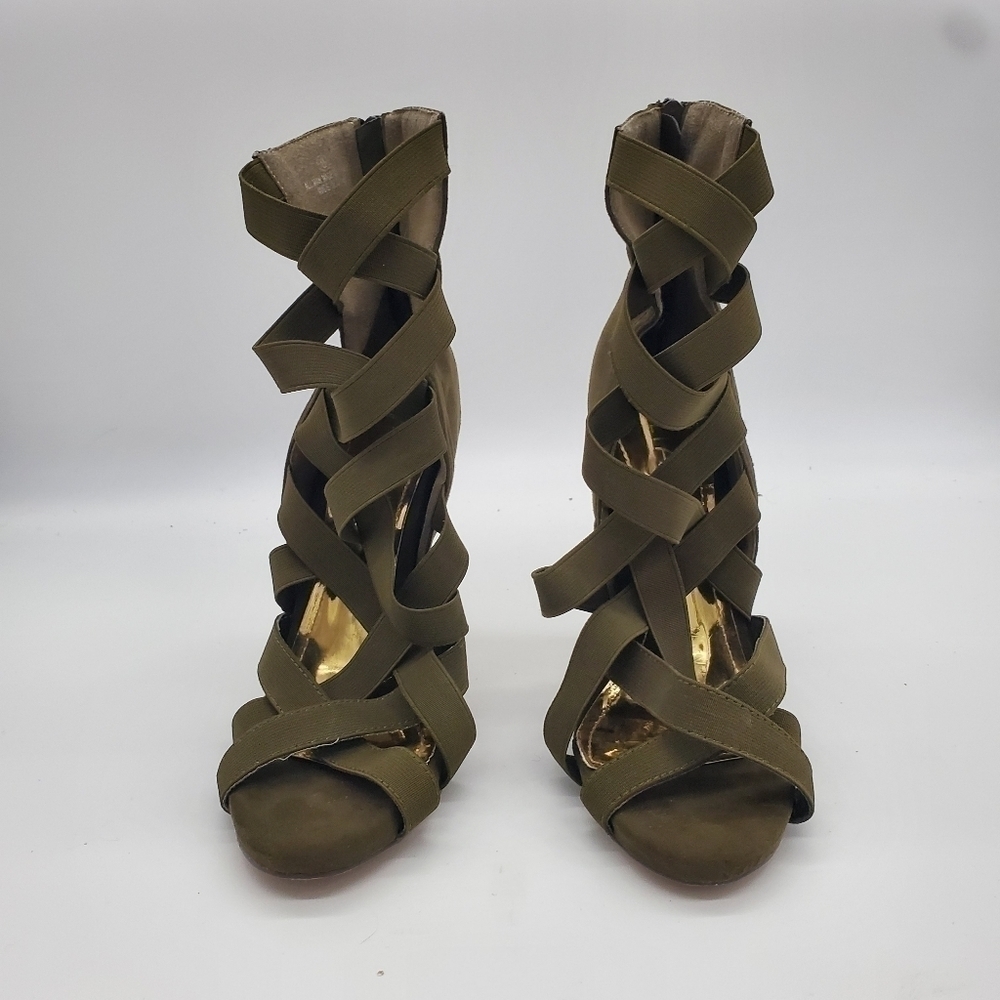 LILIANA Shoes Women 8 Criss Cross Strap Heels Dark Green - Picture 7 of 11